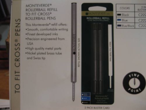 2 MONTEVERDE BLACK FINE ROLLERBALL REFILLS-FIT CROSS