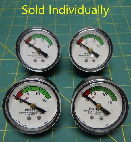 2&#034; Insinger Commercial Dishwasher Rinse Wash Pressure Gauge 0-15  Back 1/8 NPT