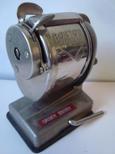 Vintage Boston Champion Tabletop Pencil Sharpener Hand Crank Desk Top Pinch Feed