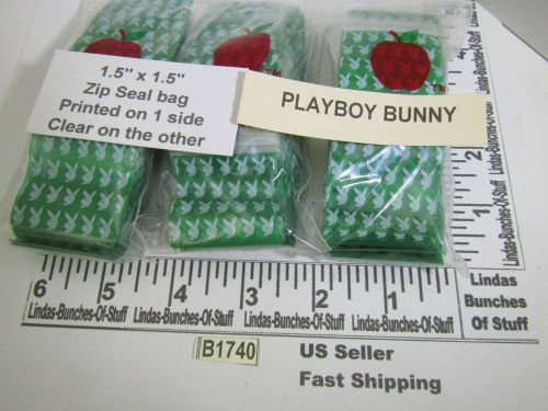 3 BAGS 100 2M 1 1/2&#034;X1 1/2&#034; PLAYBOY BUNNY PLASTIC ZIP SEAL WHIT HEADS GRN B1740