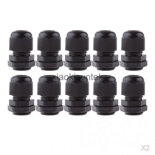 20Pcs 5-10mm Cables PG11 Waterproof IP68 Black Plastic Glands Connectors