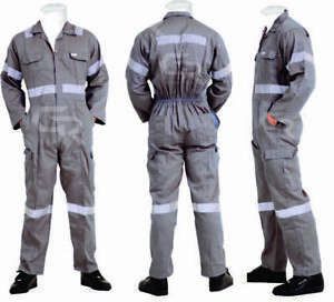 Mens Coverall work wear Reflective Tape Boiler Suit Grey  Mechanic suit
