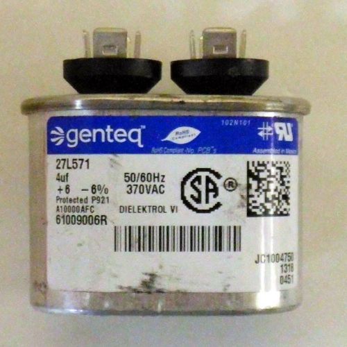 Genteq 27L571 Capacitor; Polypro Metallized; Cap 4 uF; Tol 6%; Vol-Rtg 370 AC