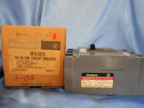 Westinghouse hfa3015 ab-de-ion circuit breaker, type hfa, 3 pole, 15 amp, nib for sale