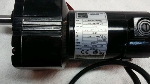 Bodine DC Gearmotor 0195AWGK0033 TYPE24A2BEPM-D3   1/29 HP  130 VDC 60:1 RATIO