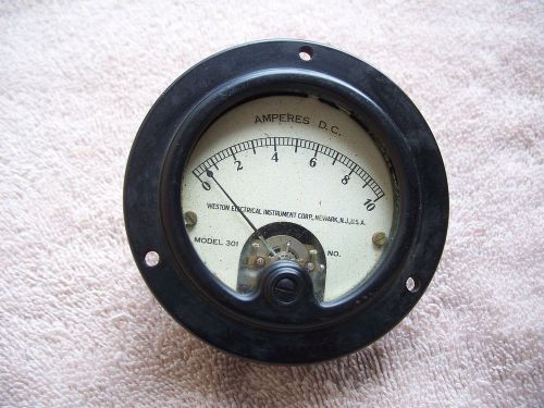 VINTAGE WESTON ELECTRICAL INSTRUMENT CORP 0 - 10 AMPERES D.C. METER MODEL 301