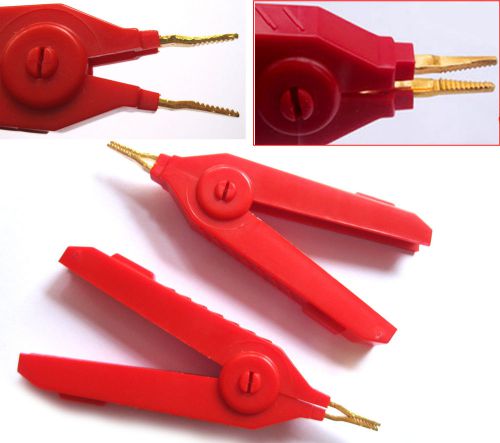 4 pcs Red Alligator Kelvin Clip Copper Gold Plated ALLIGATOR CLIP Test Clamp