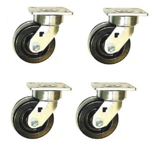 Set of 4 Heavy Duty Hard Phenolic Swivel Tool Box Casters with 5&#034; x 2&#034; Wheel