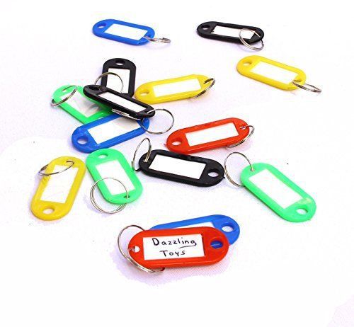 Dazzling Toys Key Tags with Label Window  Plastic  2&#034; X 7/8&#034;  Assorted Colors -