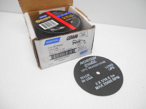 BOX OF 25 NORTON 662435-10649 3&#034; X 1/16&#034; X 1/4&#034; TYPE 01 CUT OFF WHEEL - NEW