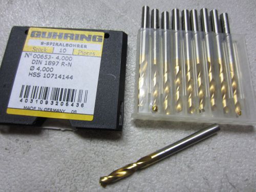 10 new GUHRING 00653-4.000mm 4mm HSS Stub Machine Length TiN Coated Twist Drills