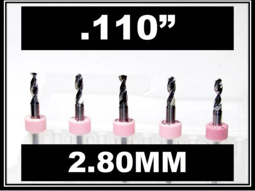 .110&#034; - 2.80mm - 1/8&#034; Shank  Carbide Drill Bits FIVE Pcs CNC Dremel Model Hobby