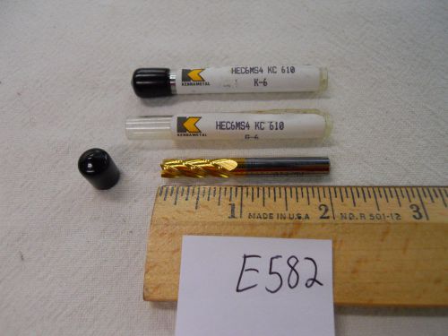 2 NEW KENNAMETAL 6 MM DIAMETER CARBIDE ENDMILL. 4 FL. KC 610 COATED. USA E582