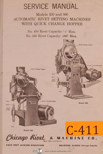 Chicago Rivet No. 450 &amp; 560, Rivet Setting machine, Service Manual