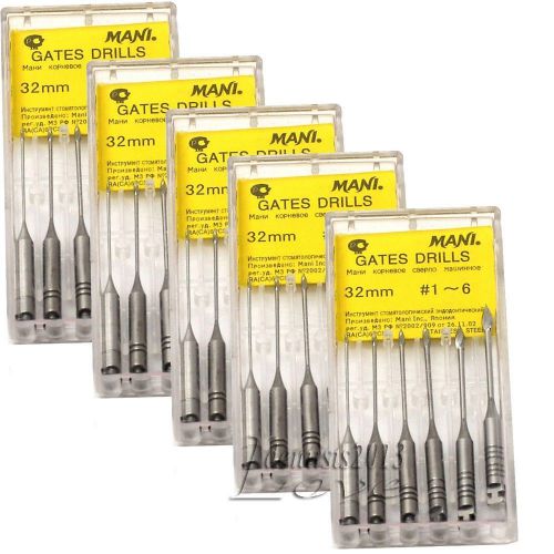 5 packs dental mani gates root canal files drill bur engine use 32mm 1-6# assort for sale