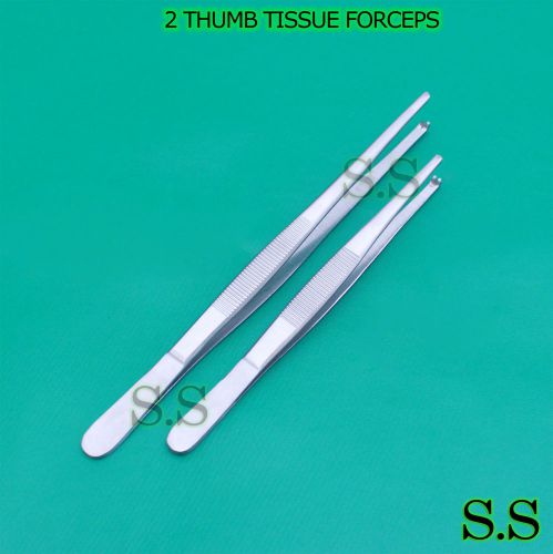 2 PCS THUMB LAB TWEEZERS TISSUE 1X2 TEETH DISSECTION FORCEPS 4.5&#034; + 6&#034; ECONOMY