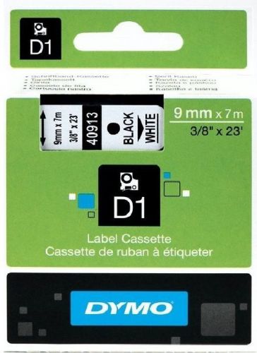 9mm x 7M  DYMO D1 LABEL 40913 TAPE ZWART WIT BLACK WHITE BIANCO NERO BLANC NOIR