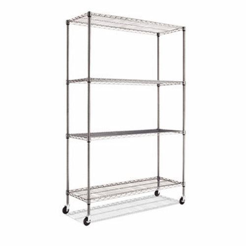 Alera Complete Wire Shelving Unit w/Caster, 4-Shelf, Black (ALESW604818BA)