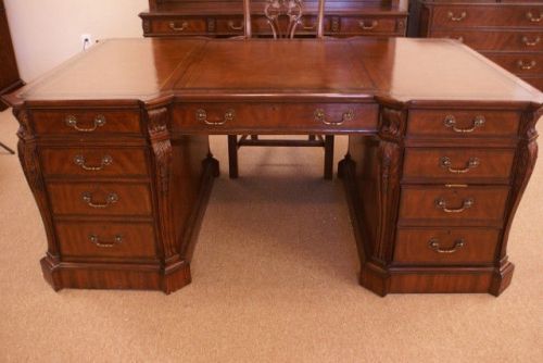 Executive Style Mahogany Partners Desk,  Inlaid Leather, Superb, Retails $12500