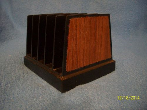 VINTAGE PLASTIC W FAUX WOOD GRAIN ENDS DESK ORGANIZER SMALL 5&#034; x 5&#034; x 4&#034; tall