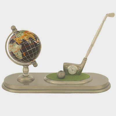 GOLFER&#039;S GEMSTONE GLOBE DESK PEN &amp; CLOCK SET NIB-FATHER&#039;S DAY