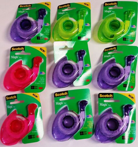 SCOTCH MAGIC TAPE ~ New Designer Dispenser ~ Lot of 9 Assorted Colors ~ 3/4x300