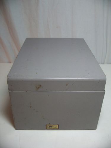 VINTAGE FLASH FILING GRAY METAL INDEX CARD FILE BOX