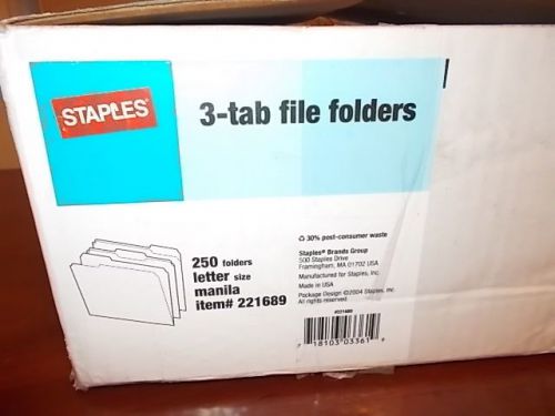 Staples Manila File Folders, Letter, 3 Tab, Assorted Position, 250/Box