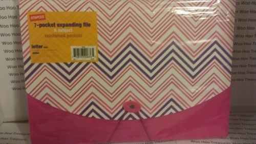 STAPLES EXPANDING FILE 7 POCKETS LETTER SIZE 6 SUBJECT PINK PURPLE ZIGZAG