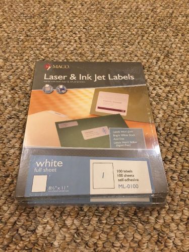 Maco ML-0100 Laser Ink Jet Full Sheet Self-adhesive Labels-200 Count