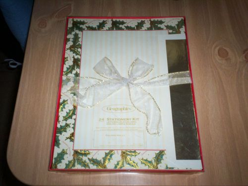 Holiday Computer Stationary Paper Golden Holly Gift Box 24 Stationary Kit