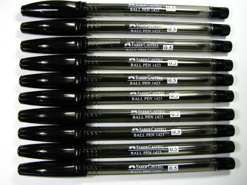 FABER-CASTELL 1423 NEW 10 PENS CLIP BLACK INK ,BARREL BALL POINT PEN size 0.5mm.