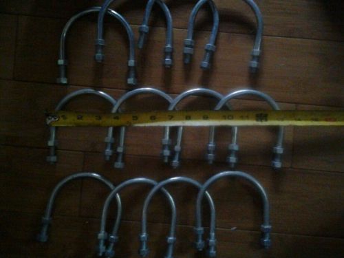 12 lot U-bolt steel zinc 3/8&#034;-16, 3&#034; pipe, 4 1/2&#034; long, 1 1/4&#034; thread