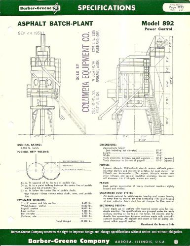 Equipment Brochure - Barber-Greene - 892-896 Asphalt Batch Plant 5 items (E1670)