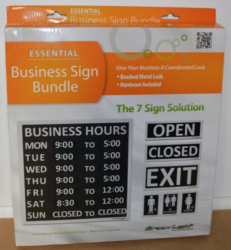 7 essential business signs bundle hours open closed restrooms exit 14&#034; x 14&#034; new for sale