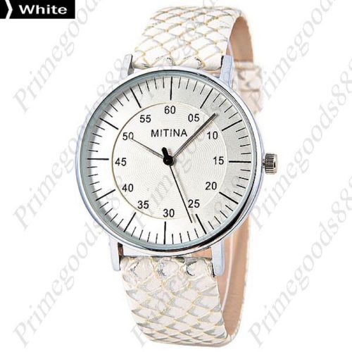 Snake Skin Scale Leather Scales Quartz Analog Wrist Wristwatch Women&#039;s White