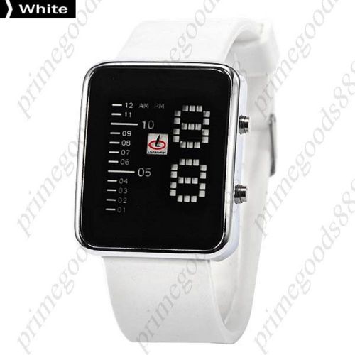 Unisex digital square dial blue led wrist wristwatch silicon band in white for sale