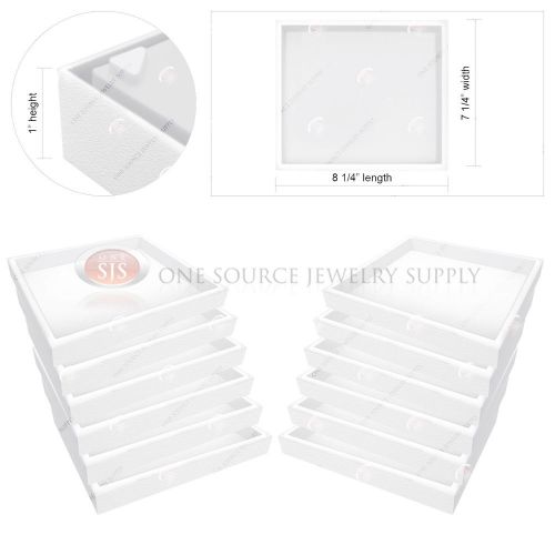 12 Piece Stackable 1&#034; White Plastic Jewelry Display Half-Tray Storage Organizer