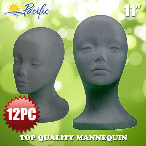 HALLOWEEN 12PC 11&#034; STYROFOAM FOAM grey velvet MANNEQUIN MANIKIN head display wig