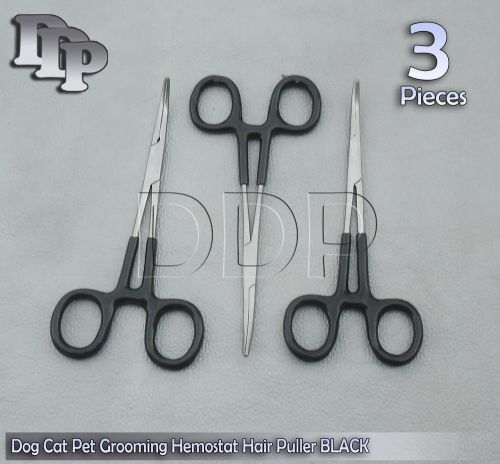 3 Dog Cat Pet Grooming Hemostat Hair Puller 5.5&#034; Black Curved