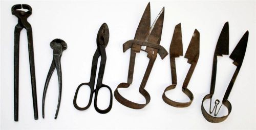 Vtg TOOL LOT blacksmith tongs sheep shearer country barn farm rustic clippers EX