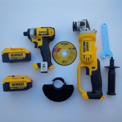 Dewalt DCF885 20V Cordless 1/4 Impact,DCG412 Grinder, 2 DCB204 Batteries 20 Volt