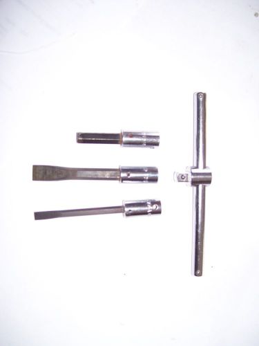 SNAP-ON  tools 1/4&#034; DRIVE &#034;T&#034;HANDLE AND 3 SOCKETS MADE IN U.S.A.