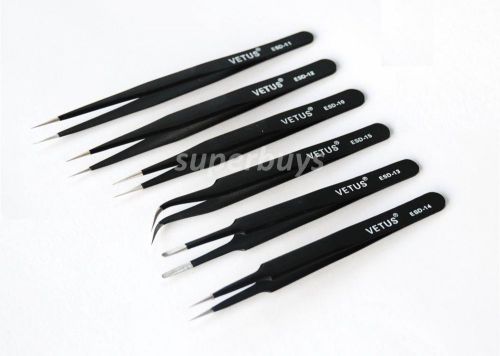 6 ESD Steel Vetus Anti-Static Electro Magnetic Discharge Tweezer Set Tool Kit