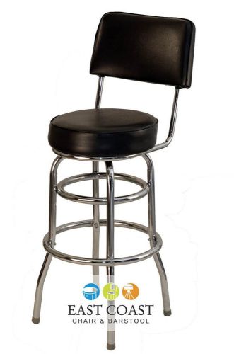 New Gladiator Black Retro Style Bar Stool with Back on Double Chrome Ring