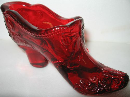 Ruby red glass Bow pattern Shoe / Slipper Boot christmas high heel royal 5&#034; gold