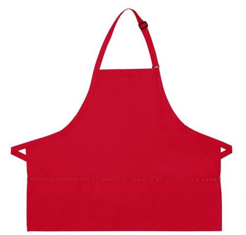 Red Bib Apron 3 Pocket Craft Restaurant Baker Butcher Adjustable Neck USA New