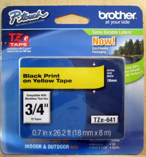 Brother tze641  p- touch  laminated black on yellow 3/4&#034; tape  2pks for sale