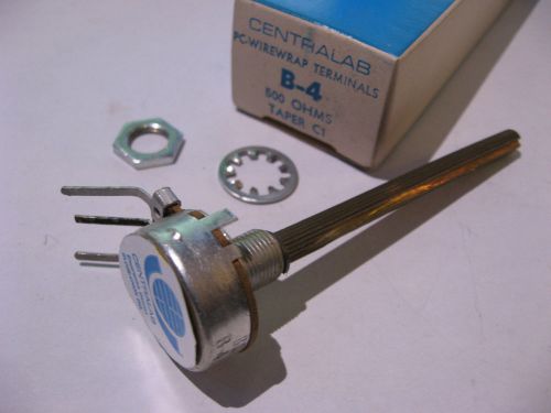 Centralab B-4 500 Ohm Potentiometer Taper C1 Wirewrap Terminals 3in Shaft - NOS