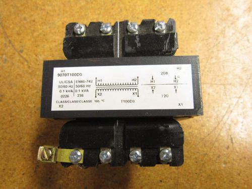 Square D 9070T100D3 Transformer 100VA 208V-120V